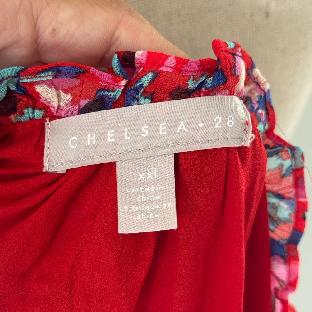 Chelsea28 Women’s‎ Size XXL Floral Print Chiffon Long Sleeve Dress Red - Picture 8 of 9